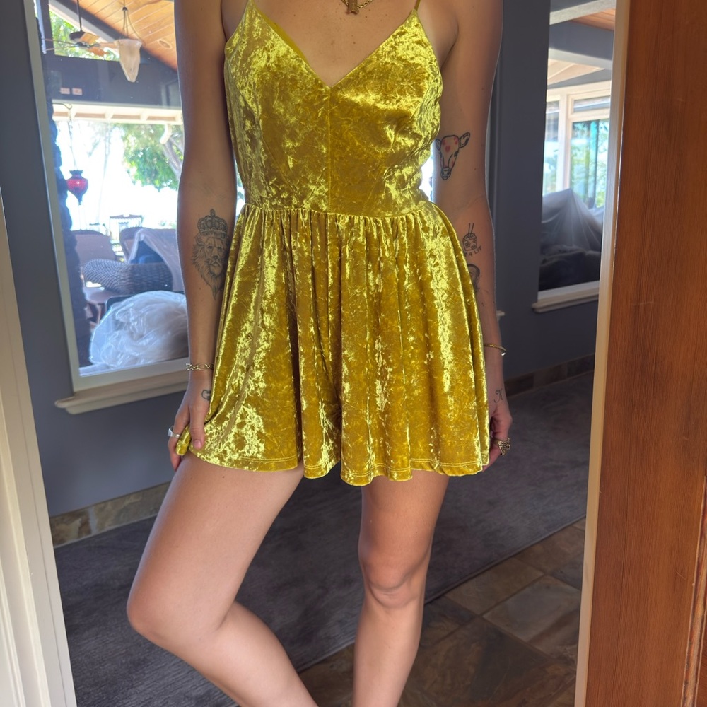 Silence + Noise Mustard Velvet romper